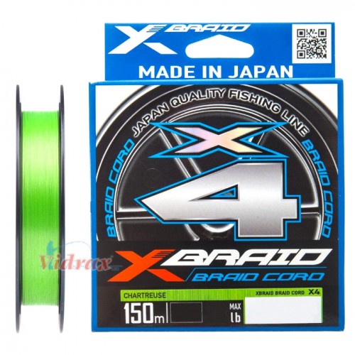 4 нишково плетено влакно X-Braid Cord X4 150 м Chartreuse #1.5 (0.205 мм) - YGK
